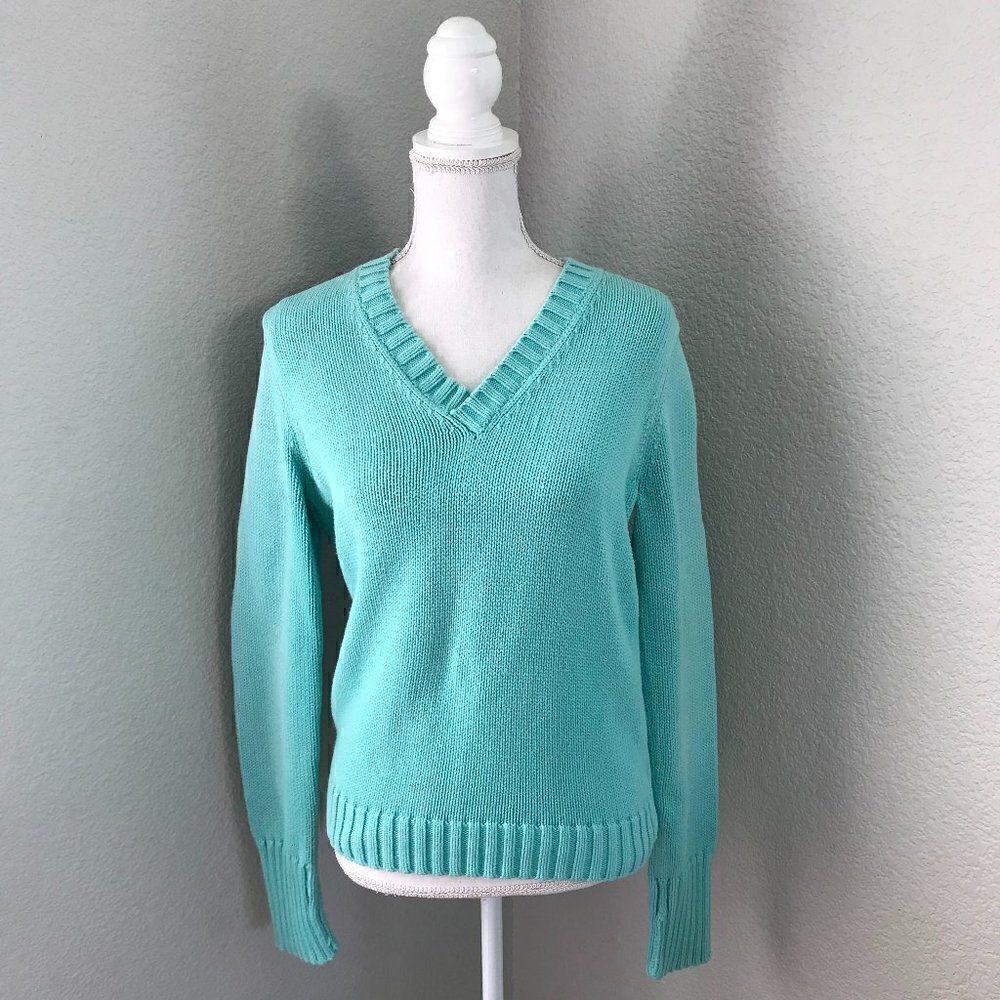 Lauren Ralph Lauren Women Light Blue Knitted Pullover V-Neck Sweater Medium